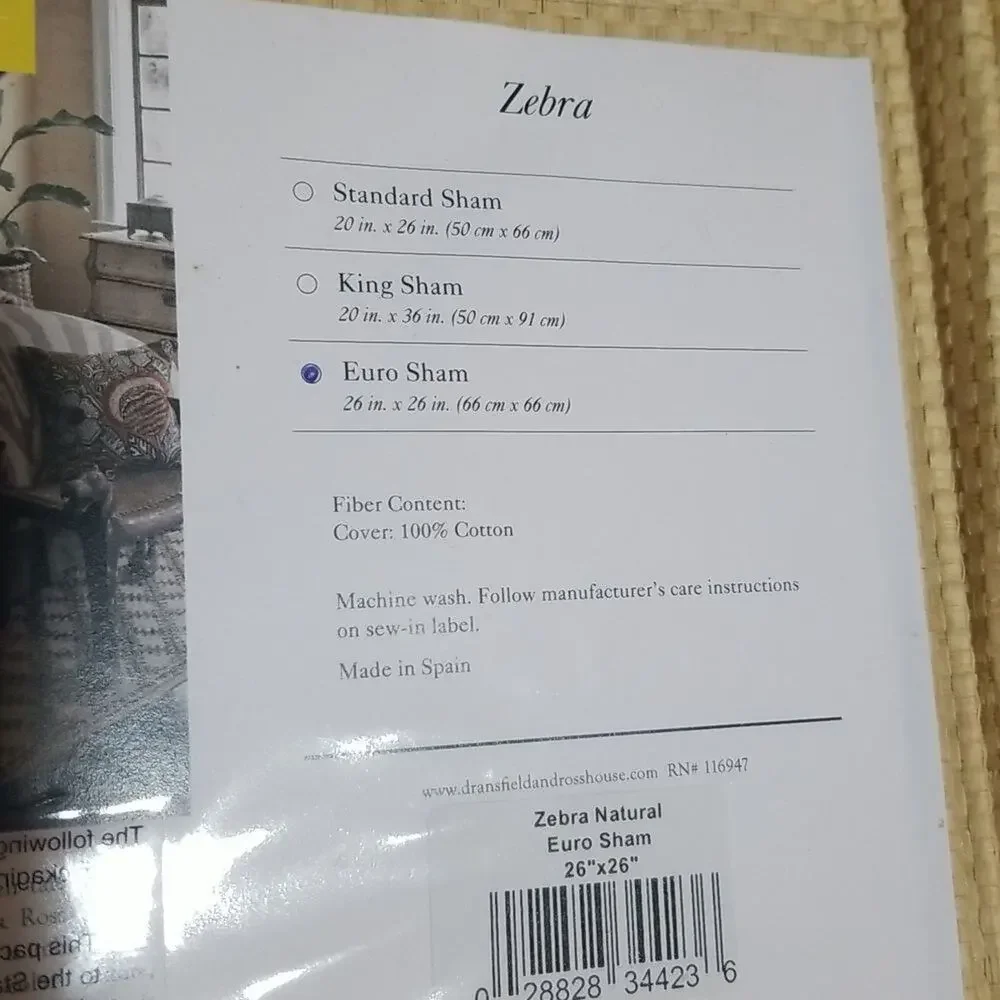 NWT Dransfield & Ross Zebra Bedding Collection Euro Shams - Set of 2 - 26